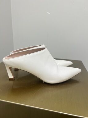 Stuart Weitzman White Pointed-Toe Leather Mule Heels